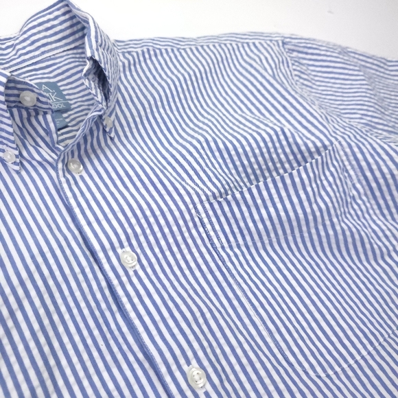 Jos. A. Bank Seersucker Blue and White Striped Men's Shirt Sz M - Picture 2 of 5